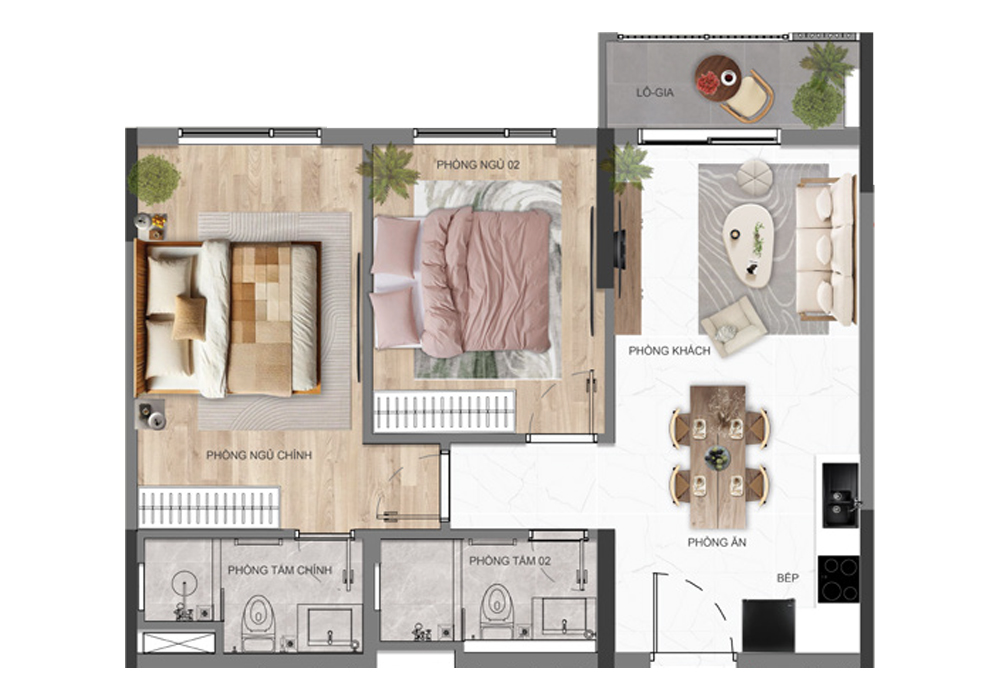 Thiết kế 1 phòng ngủ căn hộ persa place gamuda land